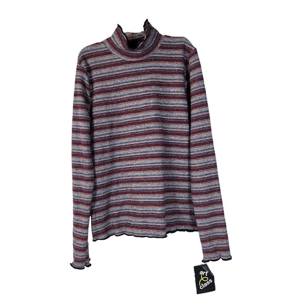 Girls’ Striped Mock Neck Long Sleeve Shirt – Size Large 10/12 – NWT